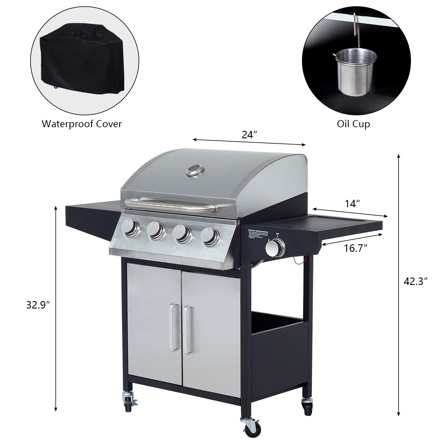 Amazon | 4バーナー BBQ プロパングリル アウトドア ガスグリル サイド
